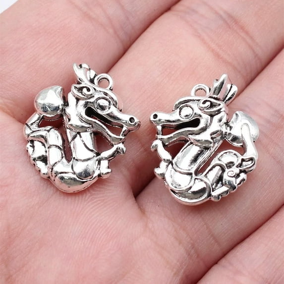 HOOUN 60 Pcs Tibet Silver Dragon Charms Pendants 21X18X7MM Diy Crafts D17245