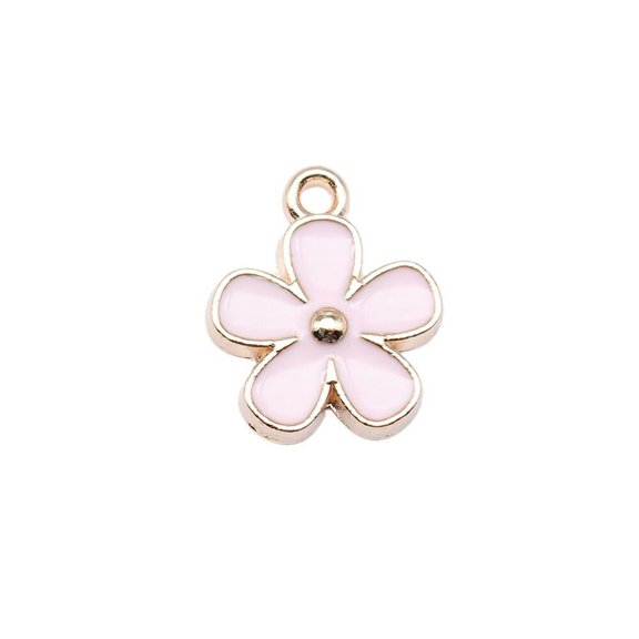 HOOUN 60 pcs KC Gold Color Alloy Enamel Flower Charms 15x13MM DIY Jewelry Making-Pink