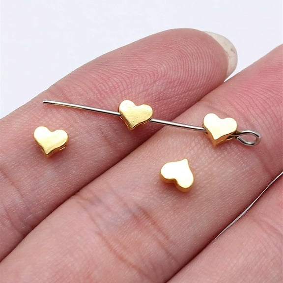 HOOUN 600 Pcs Bright Gold Heart Spacer Beads 4.4X5.2X2.9MM Diy Accessory D11848