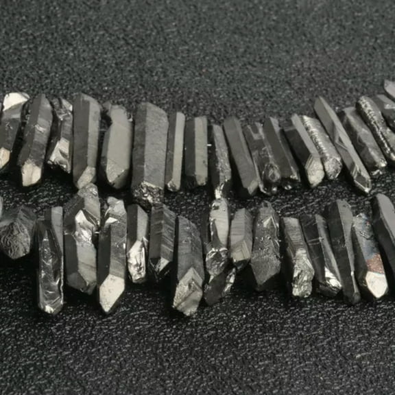 HOOUN 60PCS Natural Quartz Crystal Stick Spikes Points Loose Beads Jewelry Making DIY-black-30pcs