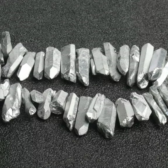 HOOUN 60PCS Natural Quartz Crystal Stick Spikes Points Loose Beads Jewelry Making DIY-silver-60pcs/strand