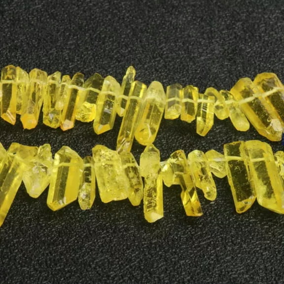 HOOUN 60PCS Natural Quartz Crystal Stick Spikes Points Loose Beads Jewelry Making DIY-yellow-30pcs