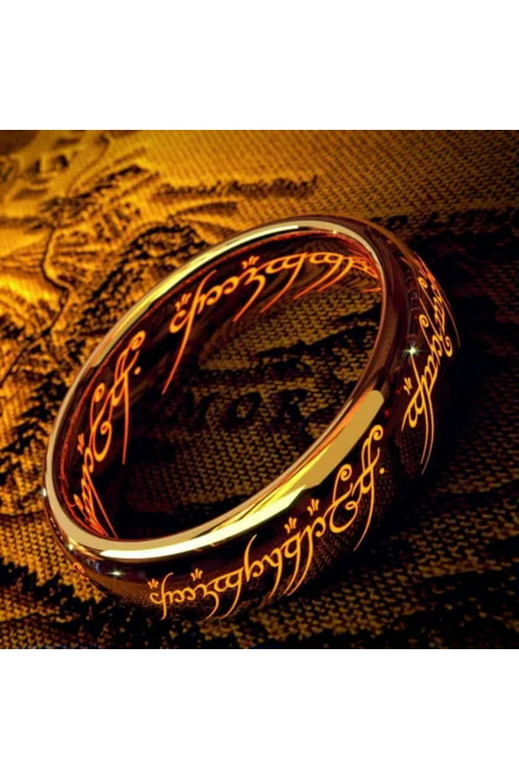 6Mm Gold Lord of The Rings Stainless Steel Finger Ring with Laser Magic Rune Men-7