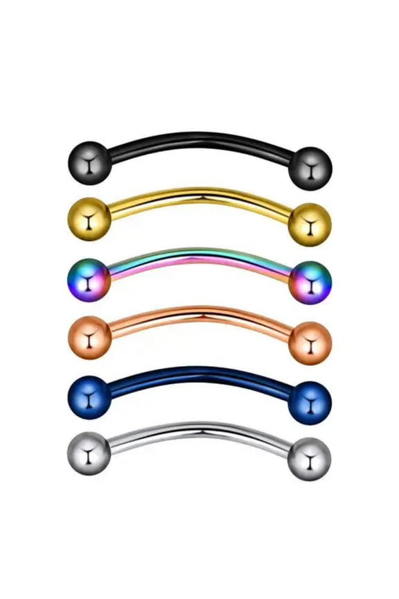 6PCS Mix Color Eyebrow Stud Curved Surgical Steel Bent Barbell Piercing Ring-12mm-6PCS