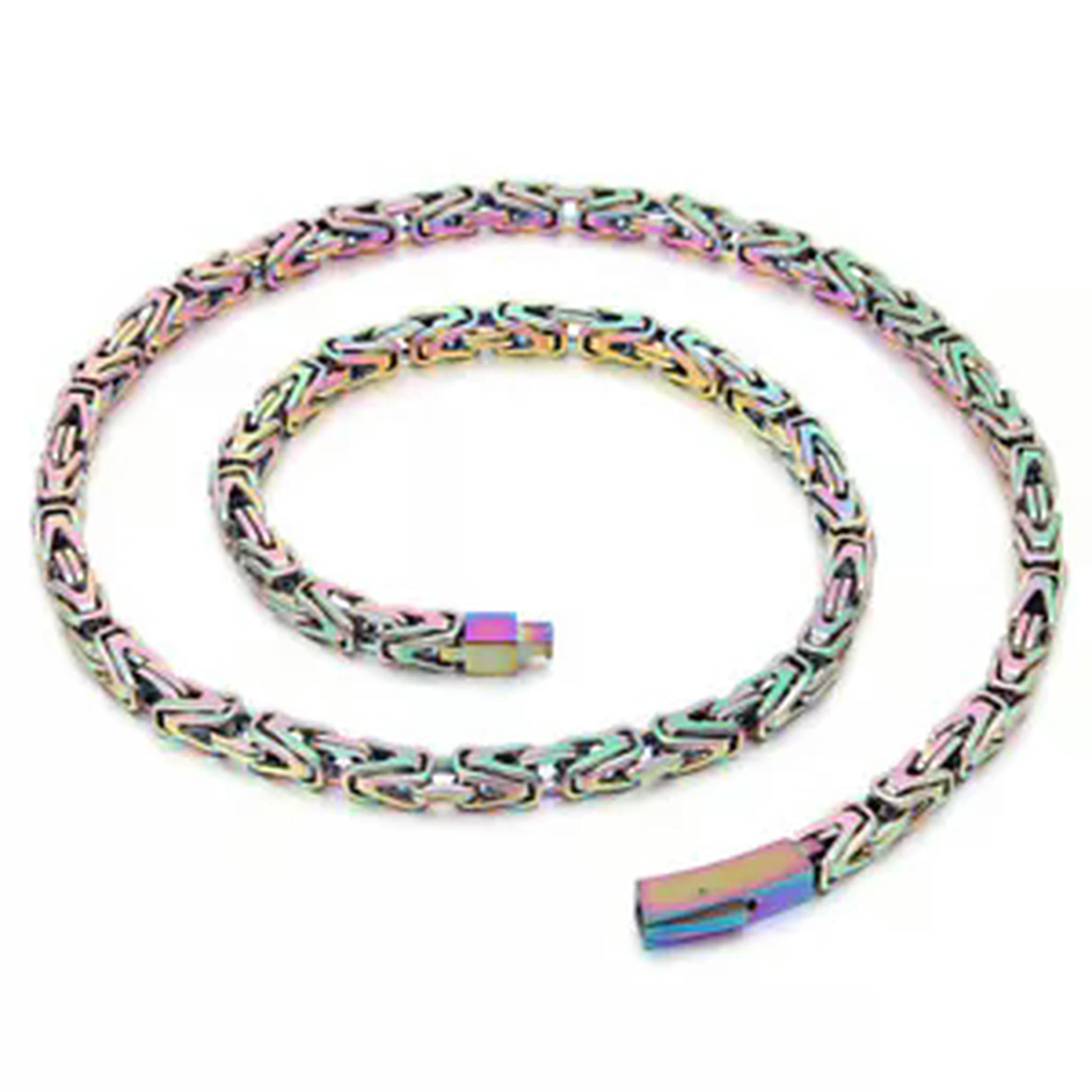 HAQUIL Stainless Steel Square Byzantine Chain Necklace - 24 Inch, 6mm Wide, Unisex Jewelry Gift