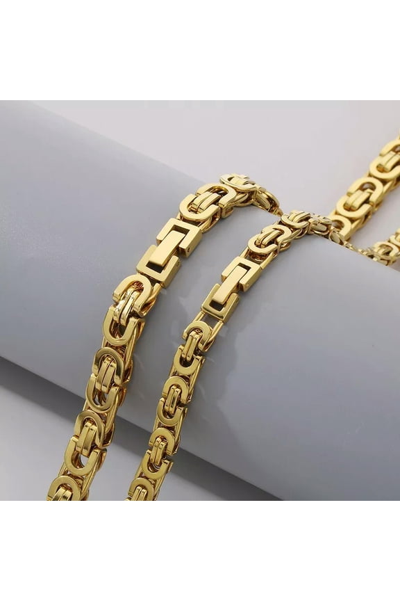 6mm 26inch Gold Flat King Byzantine Chain Stainless Steel Necklace For Mens Gift