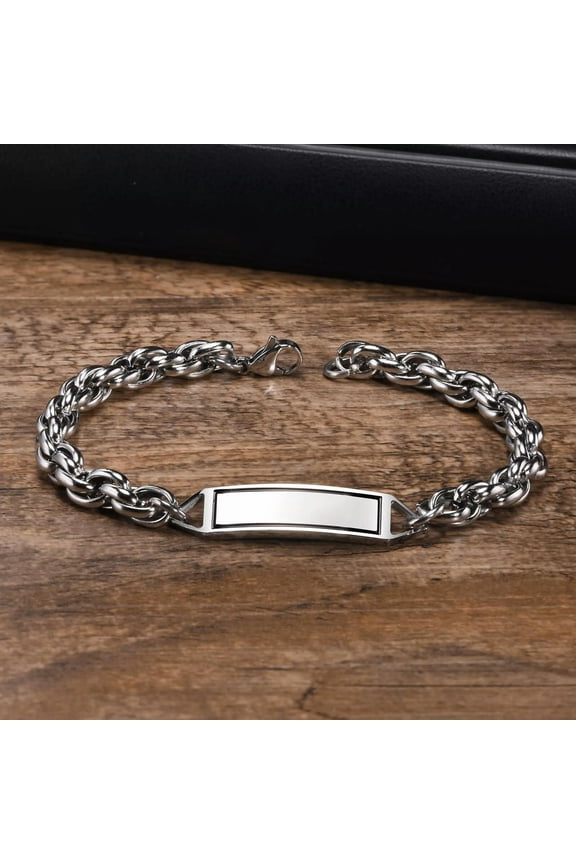 6mm 8.3inch Silver Silver ID Bracelet Stainless Steel Rope Link Chain For Mens