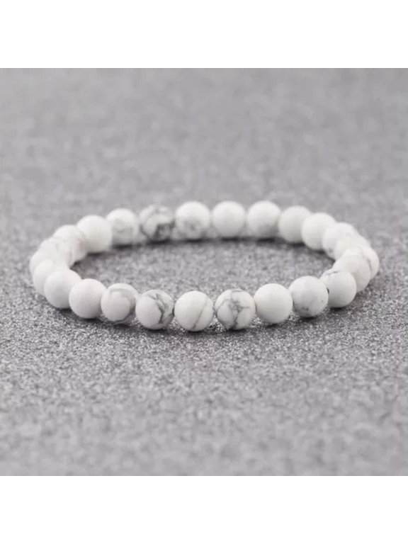 6mm 8mm 10mm Men Women White Natural Stone Gemstone Round Bead Fashion Bracelets-6mm-White stone