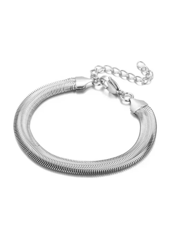 6mm/8mm Women Men Silver/ Gold Flat Snake Chain Bracelet Stainless Steel Jewelry-silver-6mm 18cm