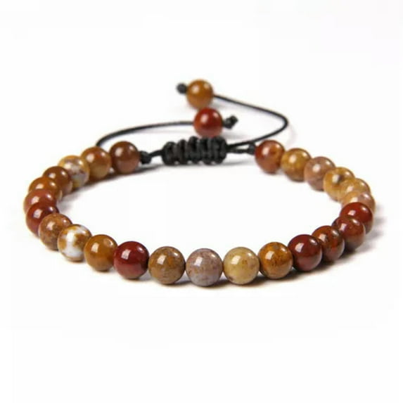 HOOUN 6mm Handmade Natural Gemstone Braided Knot Stone Bead Bracelet Rope Adjustable -01 Fighting Blood jasper