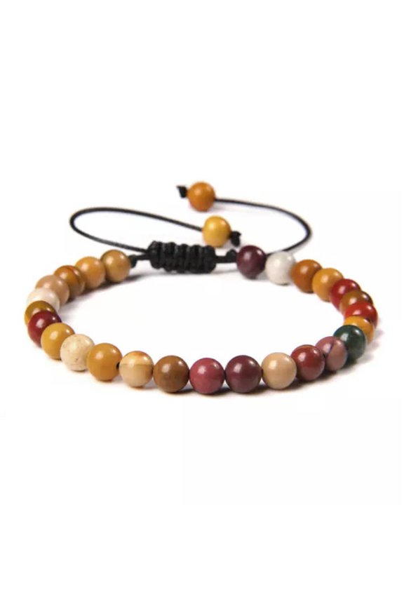 6mm Handmade Natural Gemstone Braided Knot Stone Bead Bracelet Rope Adjustable -13 mookaite