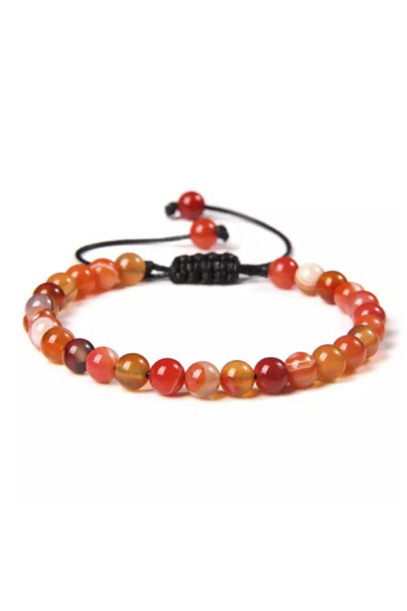 6mm Handmade Natural Gemstone Braided Knot Stone Bead Bracelet Rope Adjustable -43 Red Stripe Agate