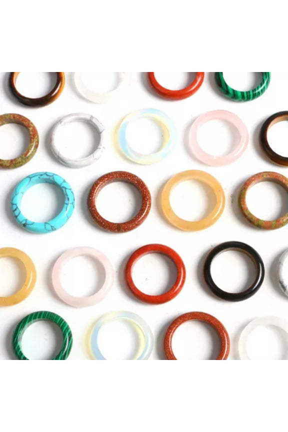 6mm Natural Crystal Chalcedony Gemstone Ring Men Women Finger Circle Round Ring-10PCS (Random Pick)-Mixed
