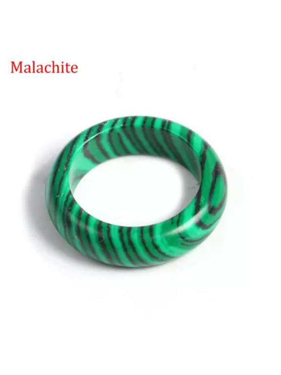 6mm Natural Crystal Chalcedony Gemstone Ring Men Women Finger Circle Round Ring-1PC (Random Pick)-Malachite