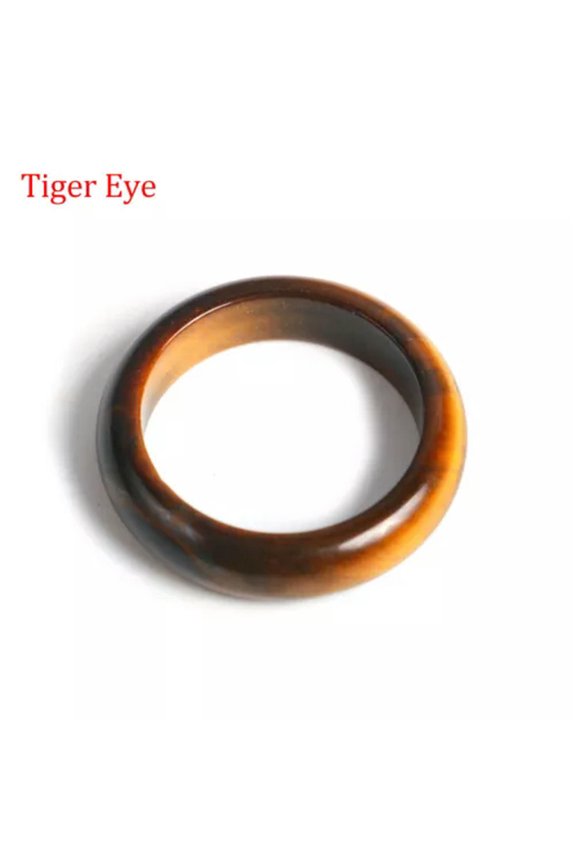 6mm Natural Crystal Chalcedony Gemstone Ring Men Women Finger Circle Round Ring-1PC (Random Pick)-Tiger Eye