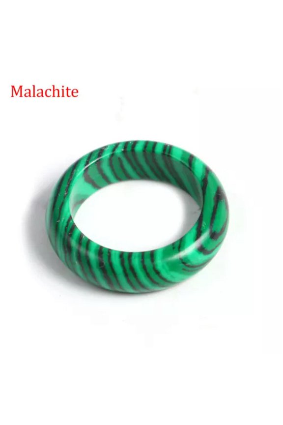 6mm Natural Crystal Chalcedony Gemstone Ring Men Women Finger Circle Round Ring-5PCS (Random Pick)-Malachite