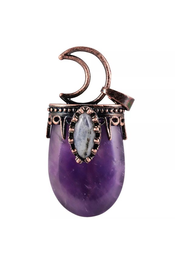 6pcs Bronze Natural Amethyst Stone Moon Pendant Bead Energy Reiki Healing Amulet