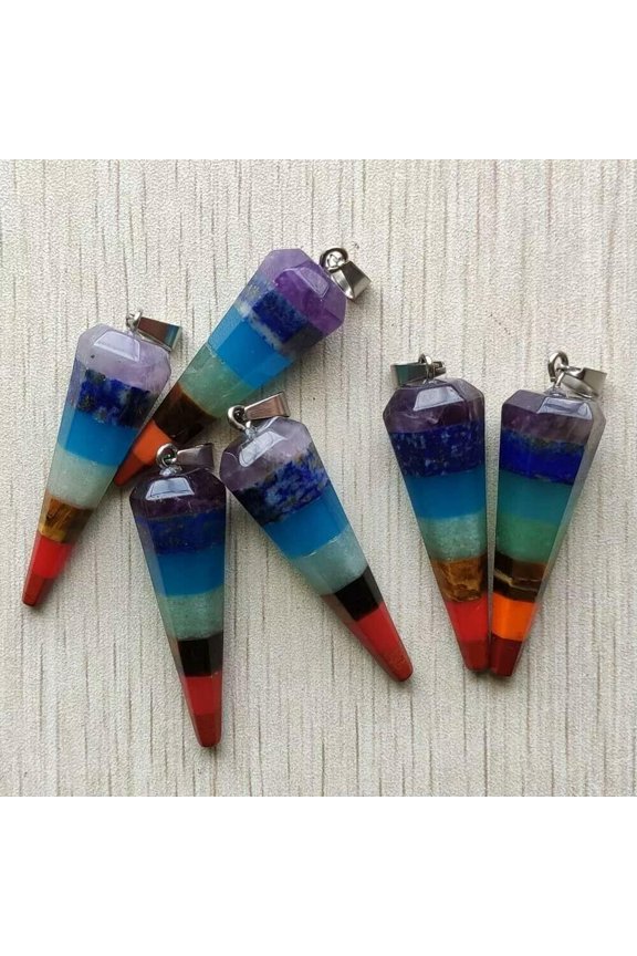 6pcs Fashion Natural Stone Rainbow Layered Pyramid Pendants for Jewelry Making