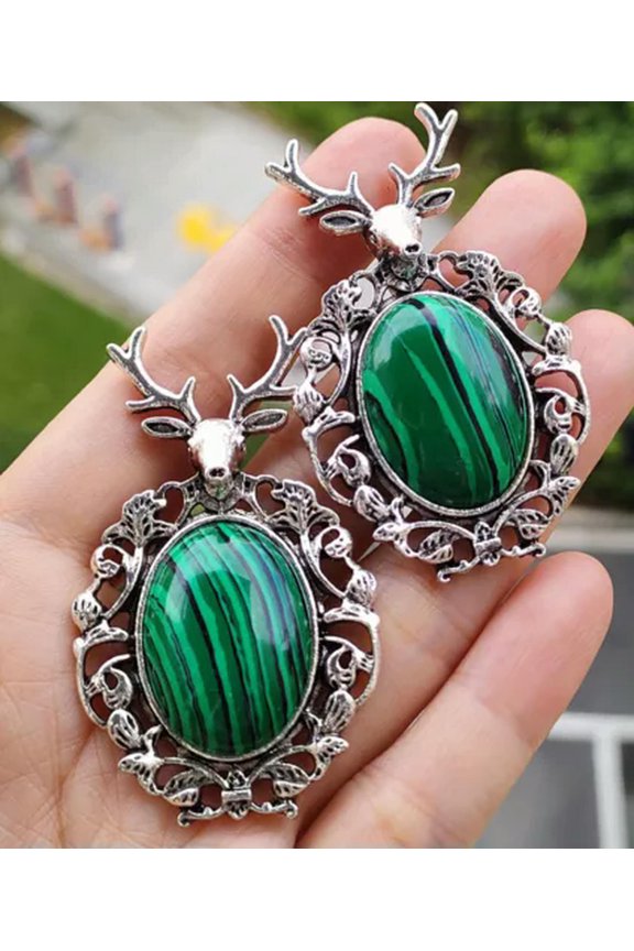 6pcs Malachite Gems ElK Sika Deer Pendants Chakra Reiki Healing Amulet