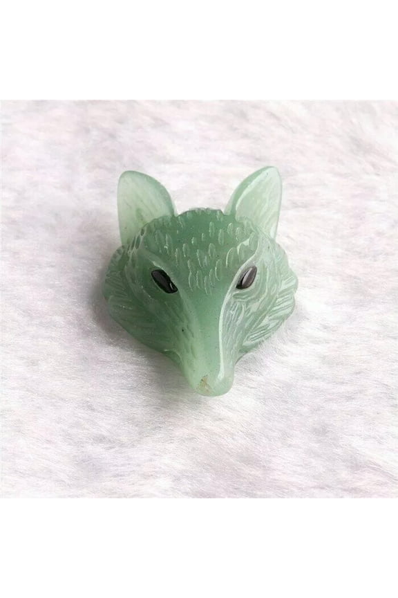 6pcs Natural Green Aventurine Stone Carved Stone Fox Head Pendant Animal Jewelry