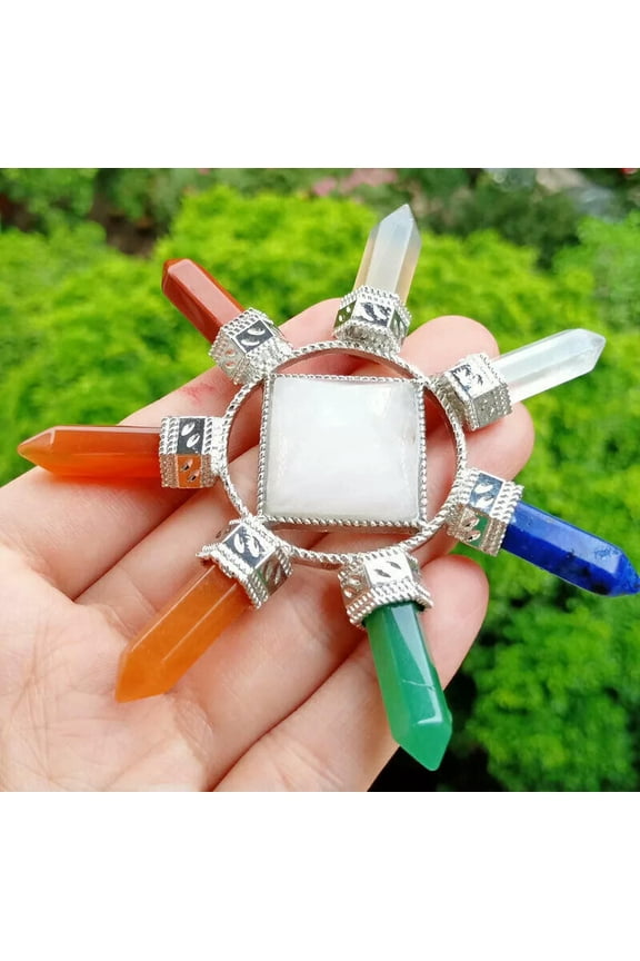 6pcs Rock Quartz 7 Chakra Stone Pendulum Prism Magic Wand Reiki Healing Amulet