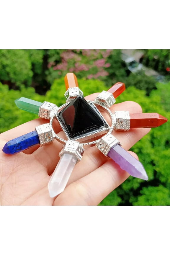 6pcs Rose Quartz 7 Chakra Stone Pendulum Prism Magic Wand Reiki Healing Amulet