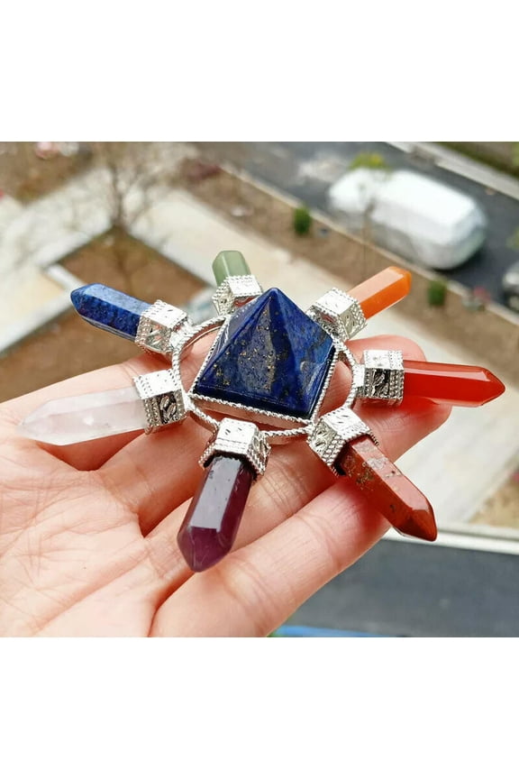 6pcs Rose Quartz 7 Chakra Stone Pendulum Prism Magic Wand Reiki Healing Amulet