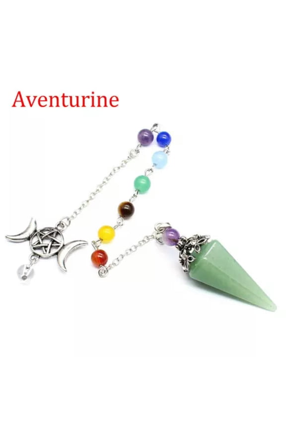 7 Chakra Beads Natural Stone Crystal Pendulum Hexagonal Reiki Healing Pendant-Aventurine (Style 2)