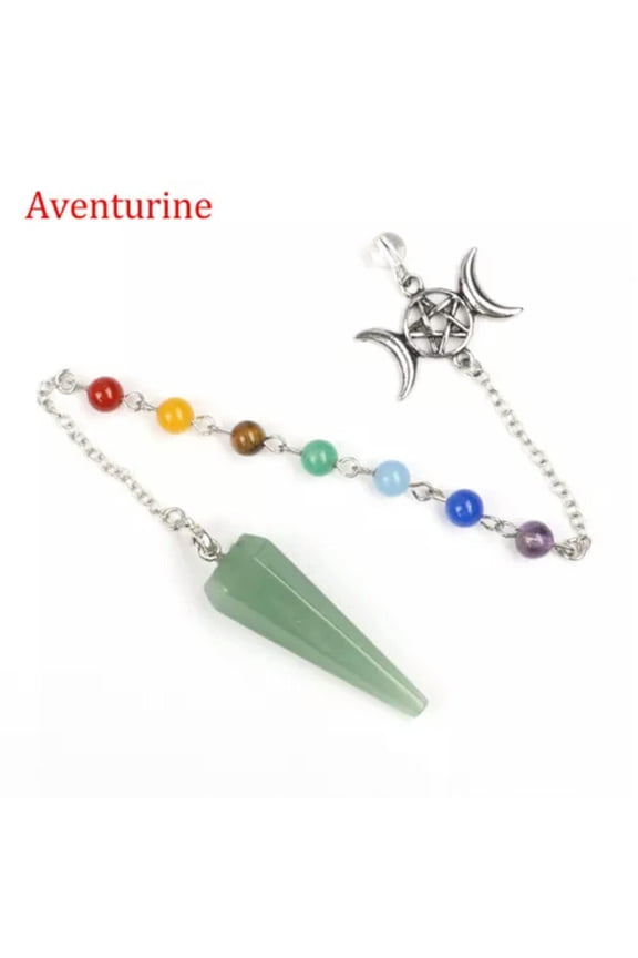 7 Chakra Beads Natural Stone Crystal Pendulum Hexagonal Reiki Healing Pendant-Aventurine