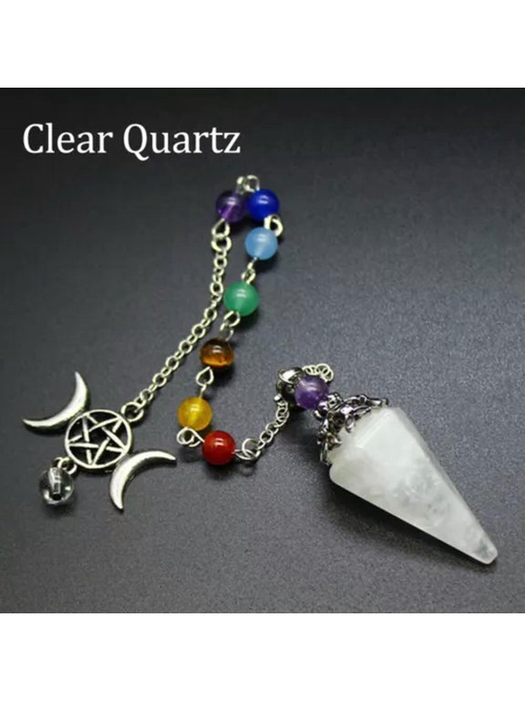 7 Chakra Beads Natural Stone Crystal Pendulum Hexagonal Reiki Healing Pendant-Clear Quartz (Style 2)