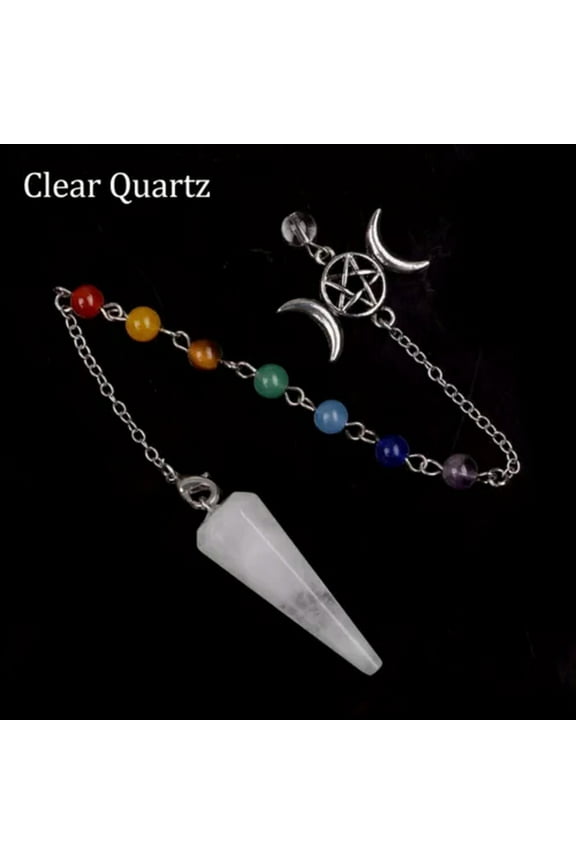 7 Chakra Beads Natural Stone Crystal Pendulum Hexagonal Reiki Healing Pendant-Clear Quartz
