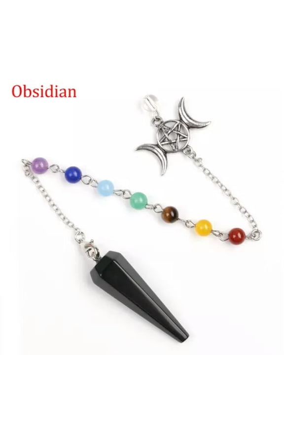 7 Chakra Beads Natural Stone Crystal Pendulum Hexagonal Reiki Healing Pendant-Obsidian