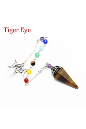 7 Chakra Beads Natural Stone Crystal Pendulum Hexagonal Reiki Healing Pendant-Tiger Eye (Style 2)