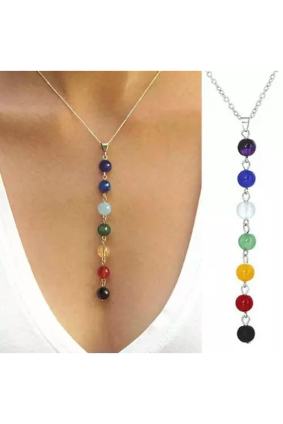 7 Chakra Beads Pendant Necklace Yoga Reiki Healing Balancing Necklaces Jewelry-Colorful Onyx Beads Necklace