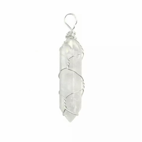 HOOUN 7 Chakra Pendant Wire Wrapped Gemstone Stone Crystal Quartz Point Hexagonal-Clear Quartz-Silver
