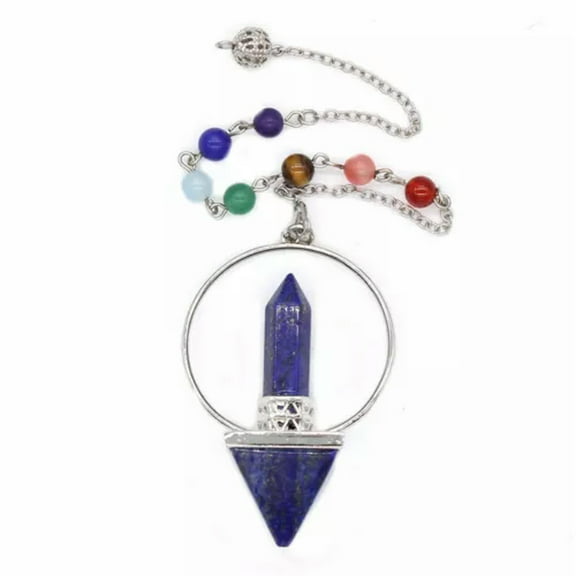 HOOUN 7 Chakra Stone Pendulum Prism Rock Quartz Magic Wand Energy Reiki Healing Amulet-Lapis Lazuli