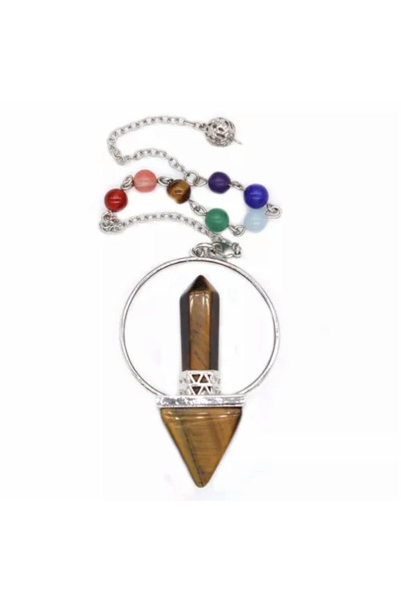 7 Chakra Stone Pendulum Prism Rock Quartz Magic Wand Energy Reiki Healing Amulet-Tiger's Eye