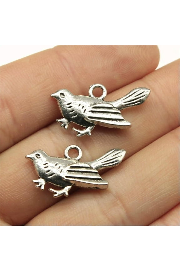 72 Pcs Antique Silver Bird Charms Pendant 25x14MM B12463
