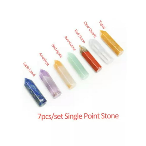 HOOUN 7PCS Set of Chakra Hexagonal Column Energy Quartz Crystal Mineral Gem Reiki Gift-1 Set/7PCS