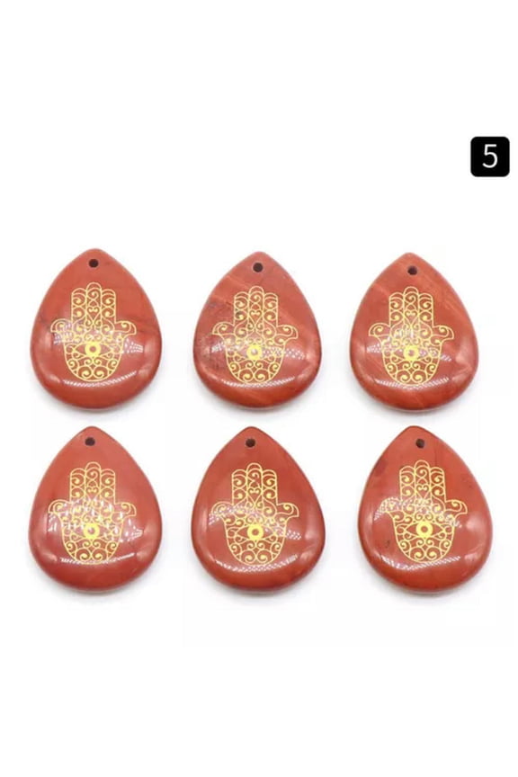 7pcs Crystal Stone Gems Drop Hand Seven Chakra Energy Reiki Healing Pendant-Flame Jasper