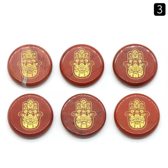 HOOUN 7pcs Flame Japer Stone Round Carved Hand Eye Chakra Energy Reiki Healing
