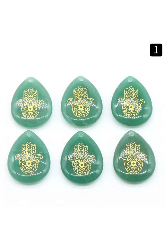 7pcs Green Aventurine Stone Gems Drop Seven Chakra Energy Reiki Healing Pendant