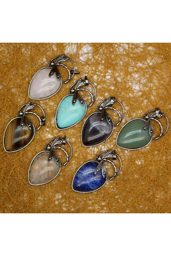 7pcs Wholesale Natural Mixed Stone Dragonfly Water drop Amulet Luck Pendant