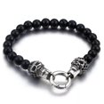 thumbnail image 1 of HOOUN 8.26'' Stainless steel 8MM Black Stone Bracelet with Double Skull Clasp Punk Men, 1 of 4