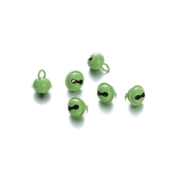 HOOUN 80pcs 14X17MM Candy Color Small Round Bell Pet Bell Diy Key Chain Christmas Bell-Green-80pcs /82g