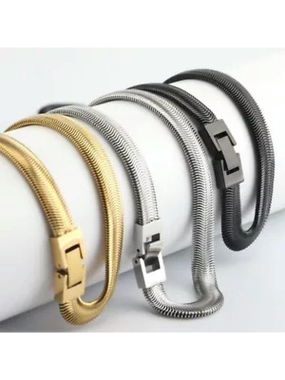 8MM 21.6INCH Stainless Steel Flat Snake Chain Necklace for Women Mens Gifts-silver