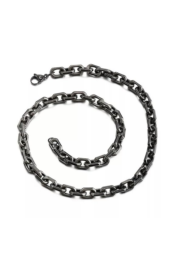 8mm 24inch Vintage Black Stainless Steel Oval Rolo Link Chain Mens Cool Necklace