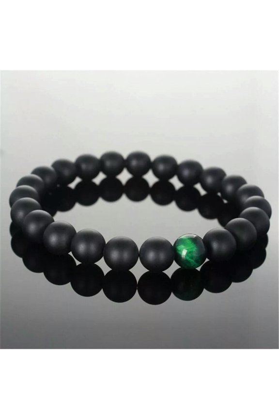 8mm Black Frosted Agate Green Tiger's Eye Bracelet 7.5 Inches Spirituality Mala