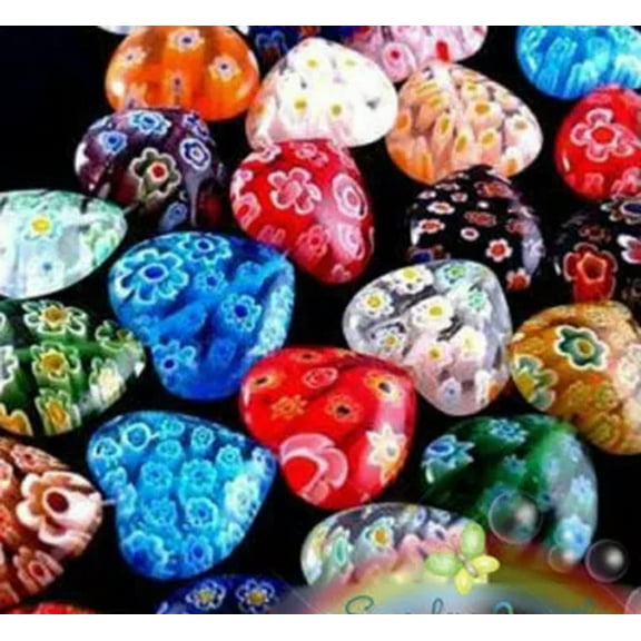 HOOUN 8mm Bulk Colorized Glass Millefiori Beads Heart Flower Beads Jewelry findings-60Pcs