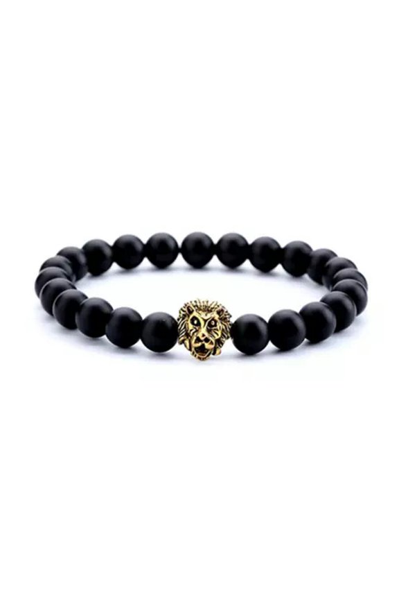 8mm Lava Agate Lion Head Metal Distance Healing Natural Stone Beads Bracelet-6